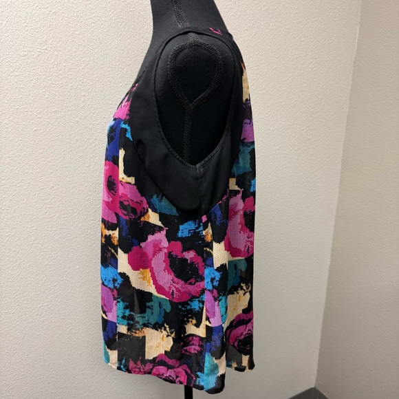 Nicole by Nicole Miller Black Purple Abstract Sleeveless Blouse L - Picture 4 of 9